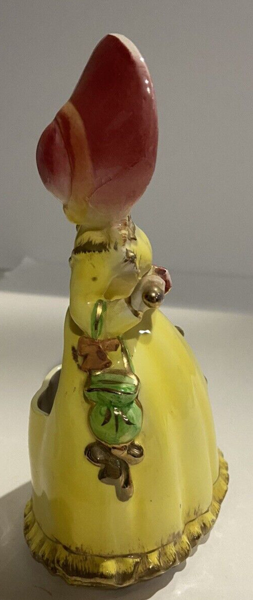 Vintage Lady Figurine Planter Yellow & Gold Fancy Dress