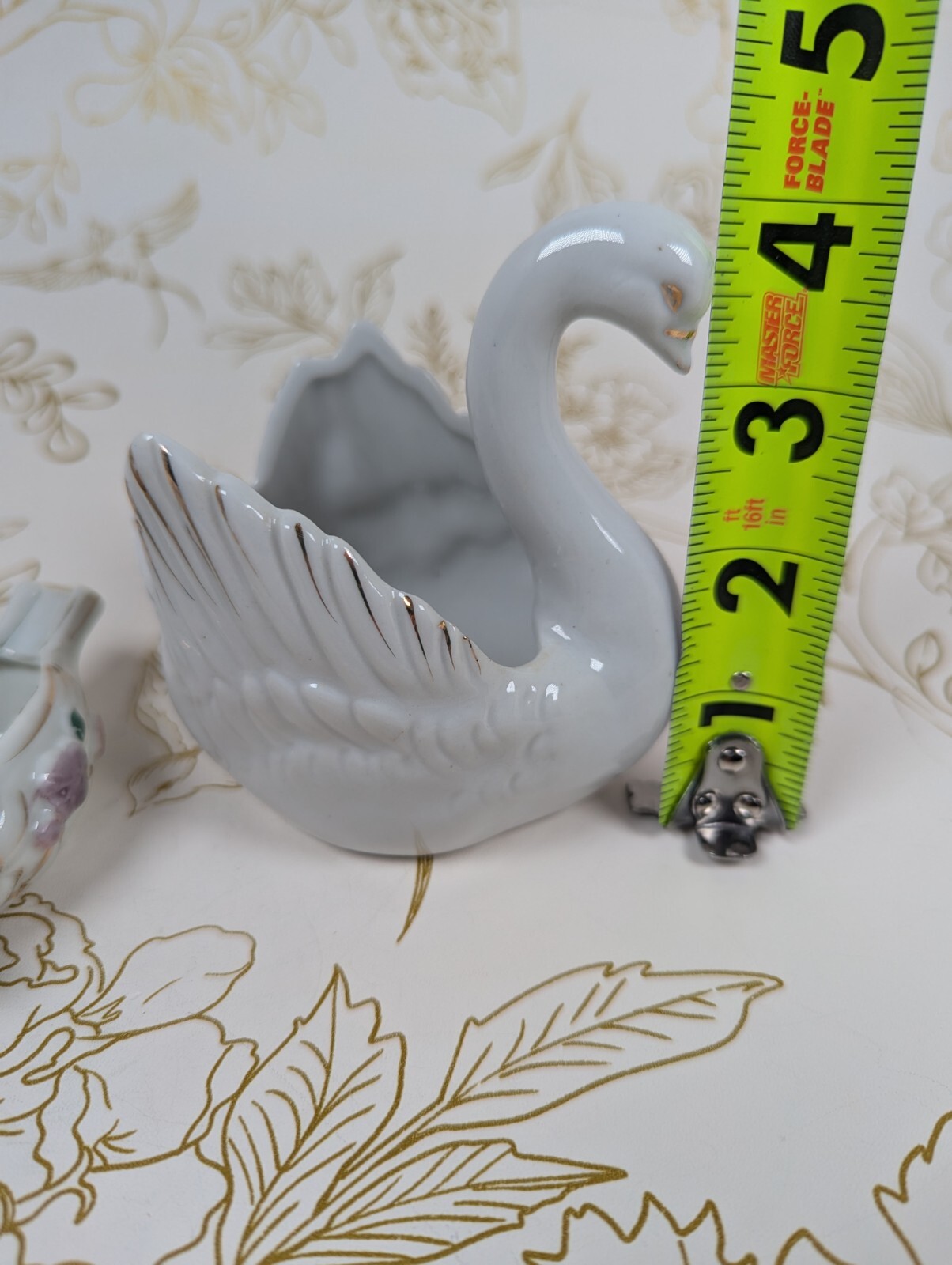 Swan Ashtray & Trinket Dish Japan Gold Accent Flowers Set Of 2 Porcelain Vintage