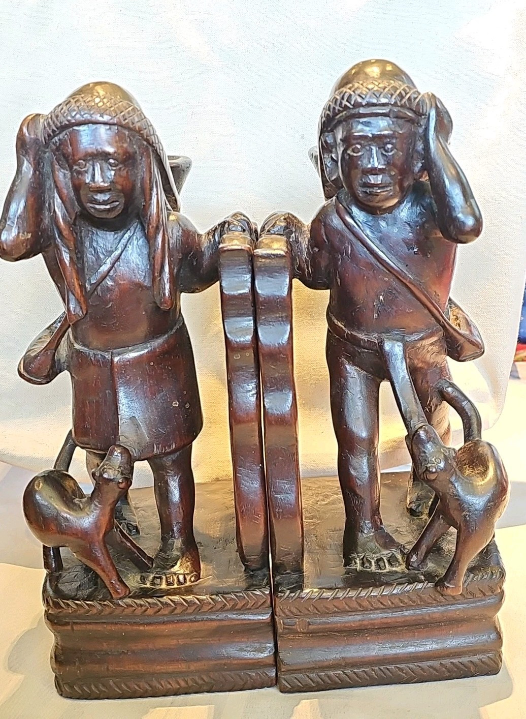 Igorot Philippines Vintage 1930 ‘ S Figural Bookends Pair Hand Carved Wood Luzon