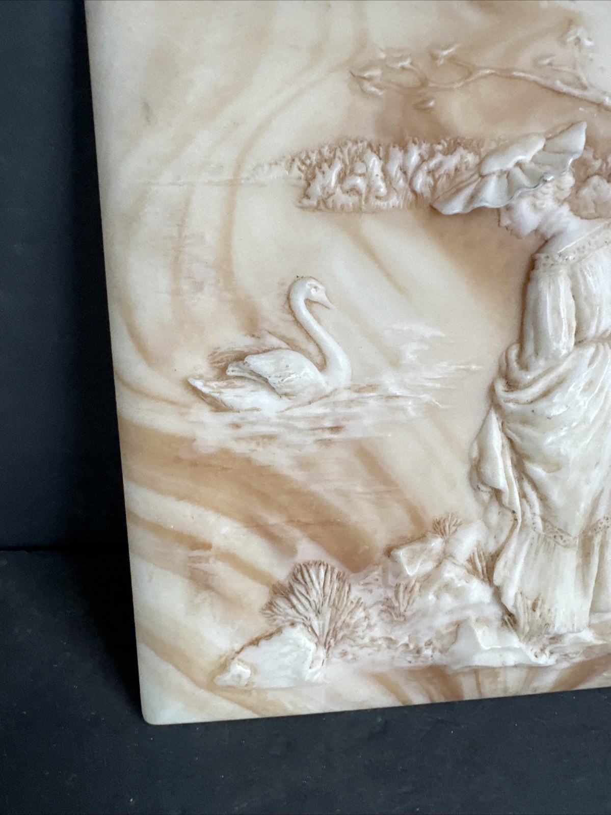 Vintage Cameo Style Relief Plaque Woman Swan Wall Tile 6×6 Decor #R77