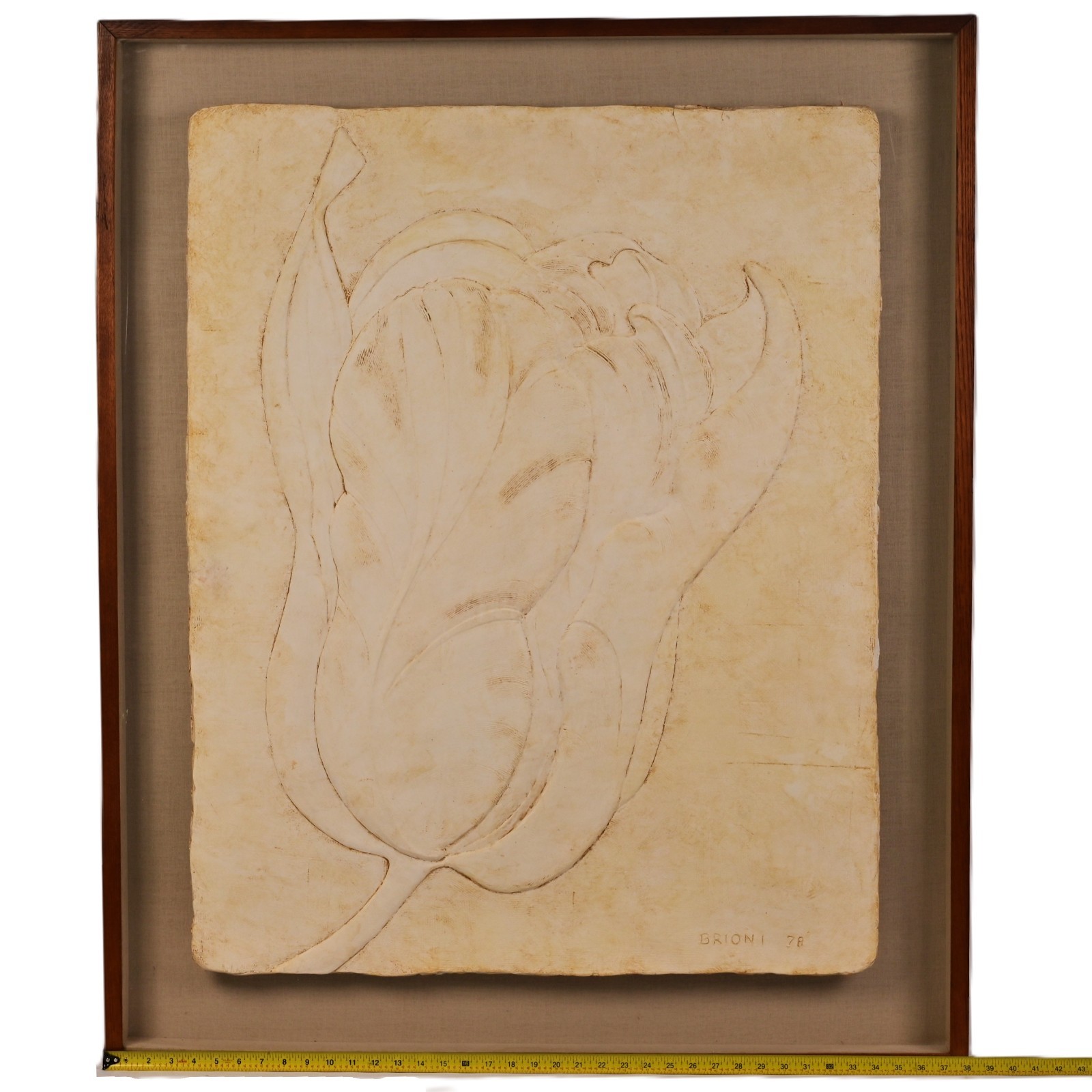 BRIONI Original Vintage Signed Bas Relief Plaster Wall Sculpture Floral Painting