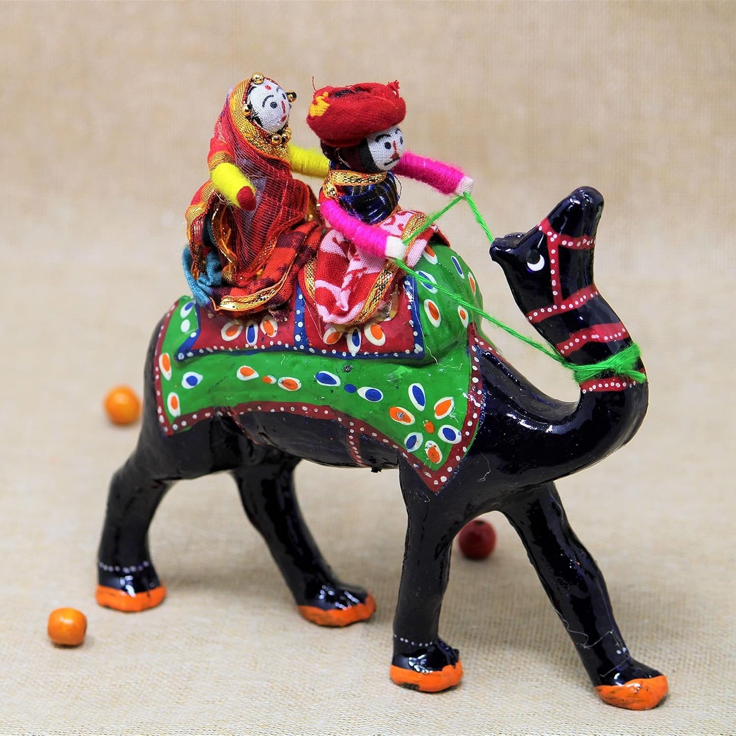 Handmade Wooden Camel Couple Statue Rajasthani Painted Decor Figurine