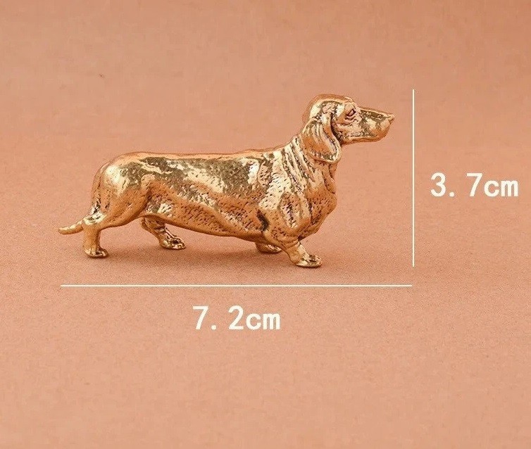 Brass Dachshund Dog Animal Figurine Miniature Statue Table Home Decoration Toy