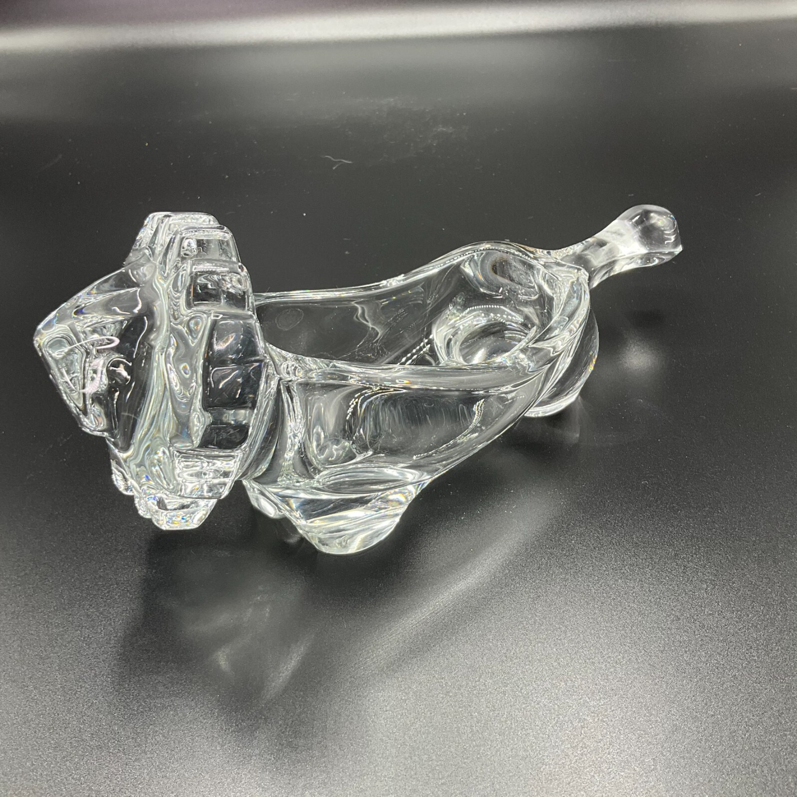 Art Glass Lion Figurine Clear Controlled Bubbles Smooth Pontil Sculpture