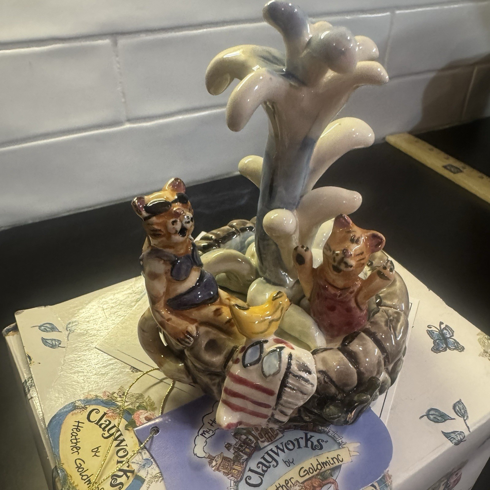 2002 Heather Goldmine Blue Sky Corp. Cat Pool Party Figurine MINT! 4.75″T w/Box