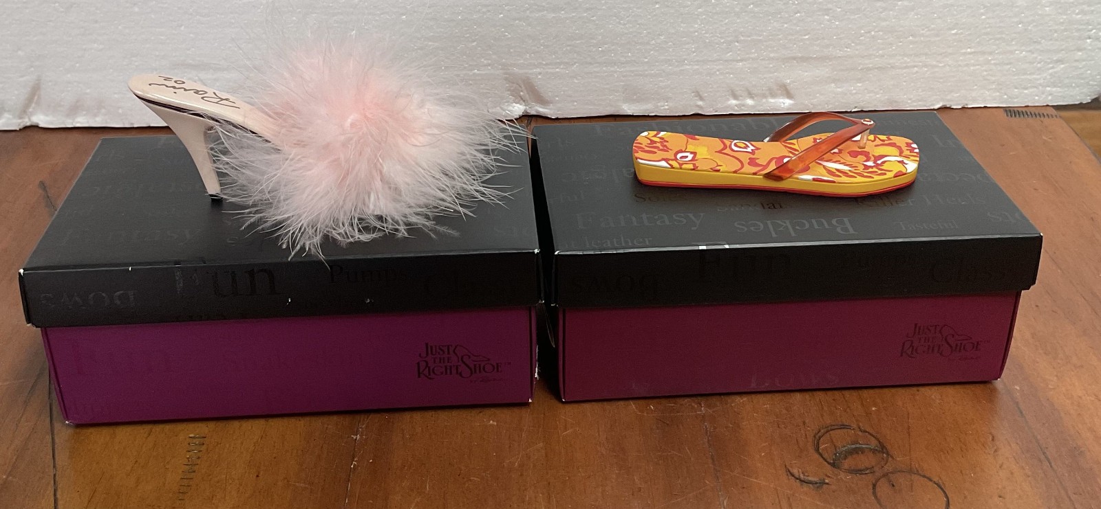 Lot of 2 Just the Right Shoe Raine Summer Sandal Pink Slipper Signed Boxes