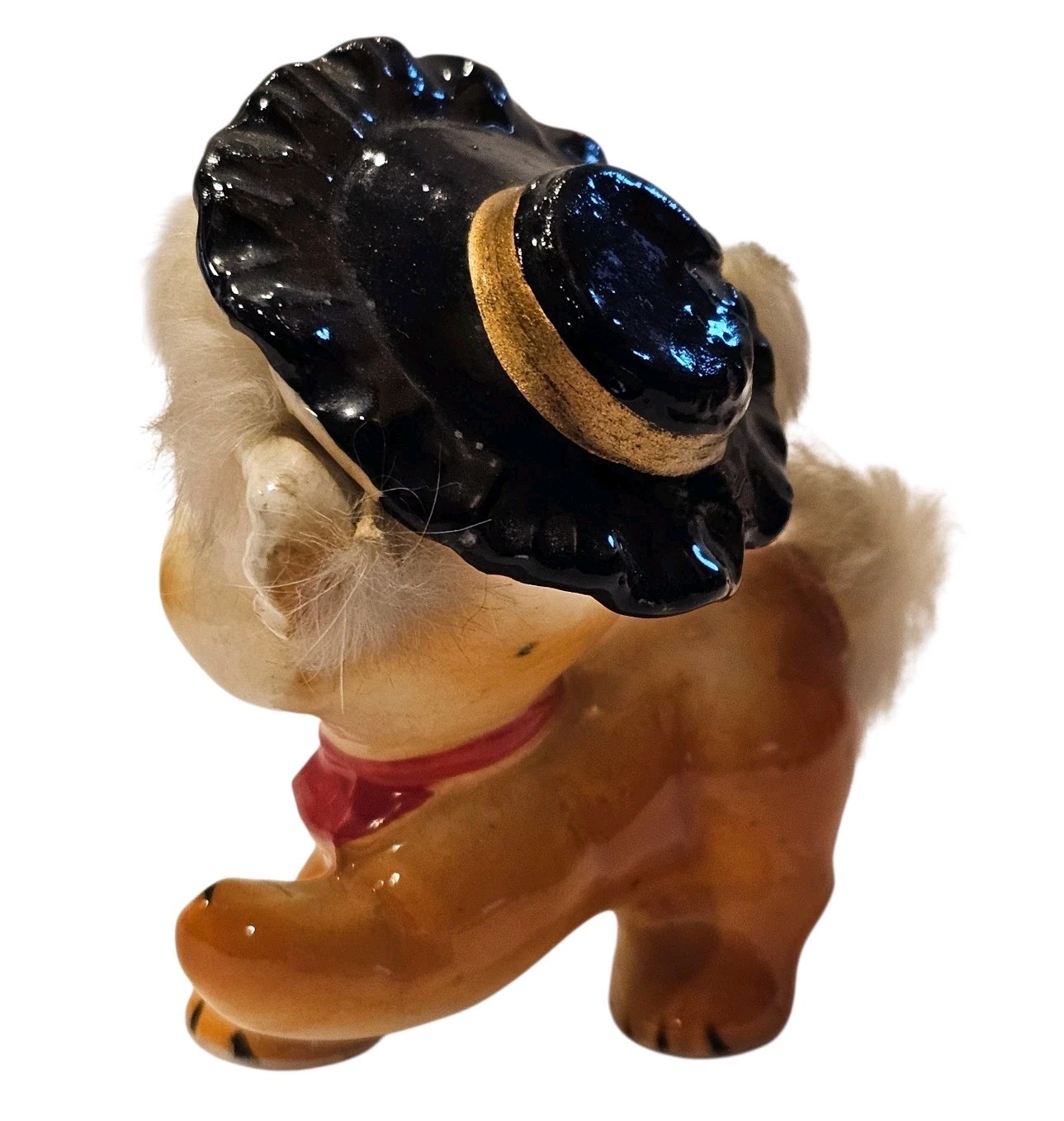 Vintage 1960’s Japan Ceramic Anthropomorphic Puppy Wearing Hat with Fur Figurine