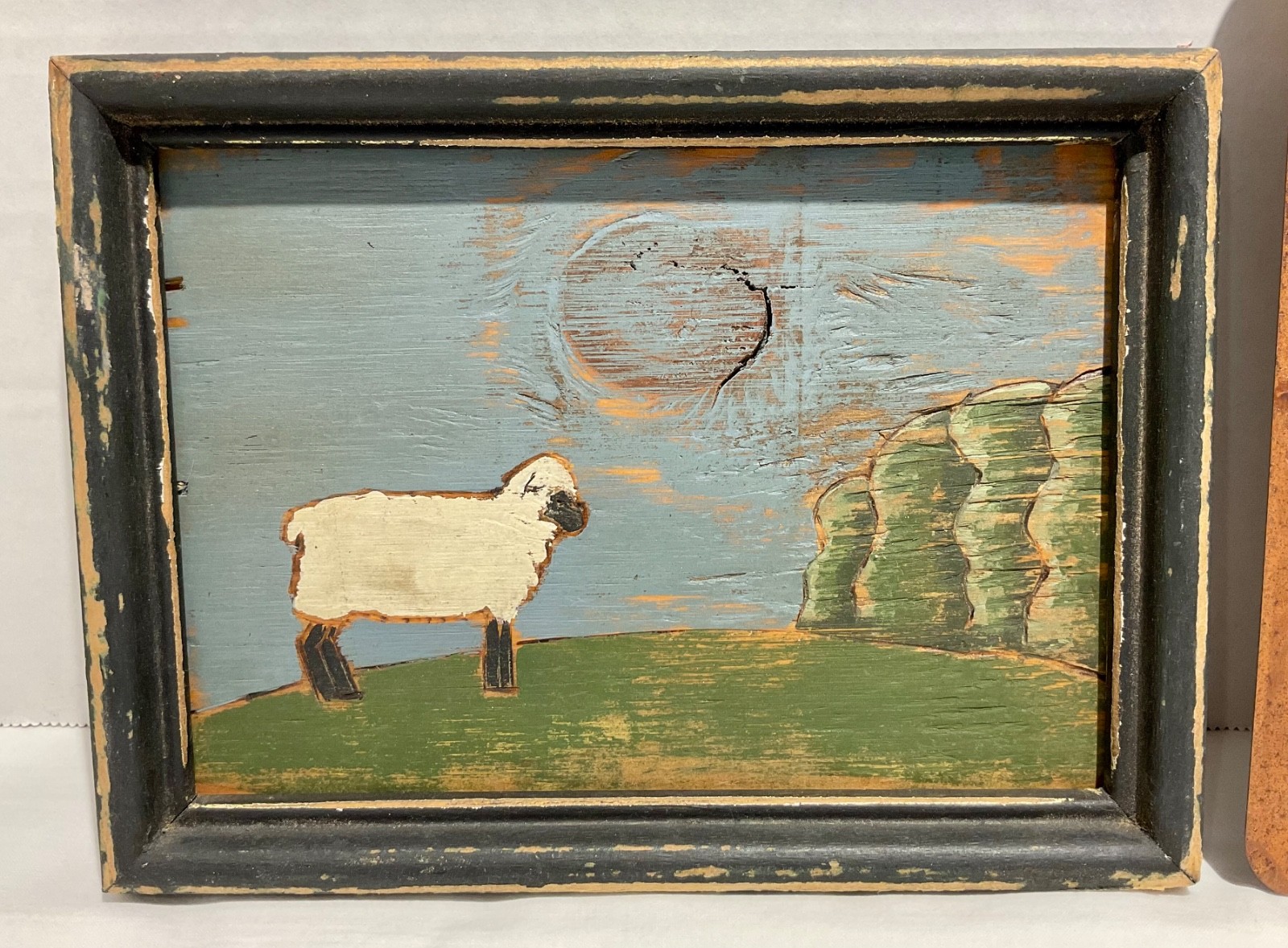2 handcrafted painted sheep pictures Pat Olson
