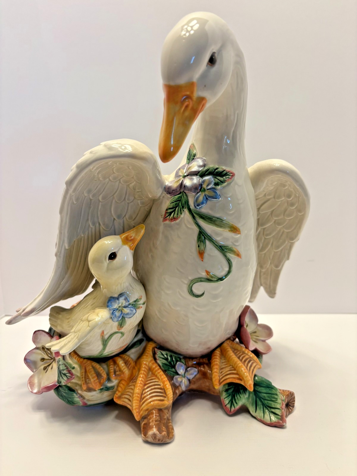 VTG 1999 Fitz & Floyd Garden Rhapsody Goose & Gosling Figurine Ceramic Figurine