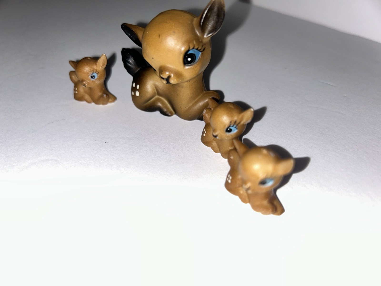 ✨Vtg 70s Set/4 Mini Big Eyes Anthropomorphic Deer Fawns Celluloid Figurine Japan