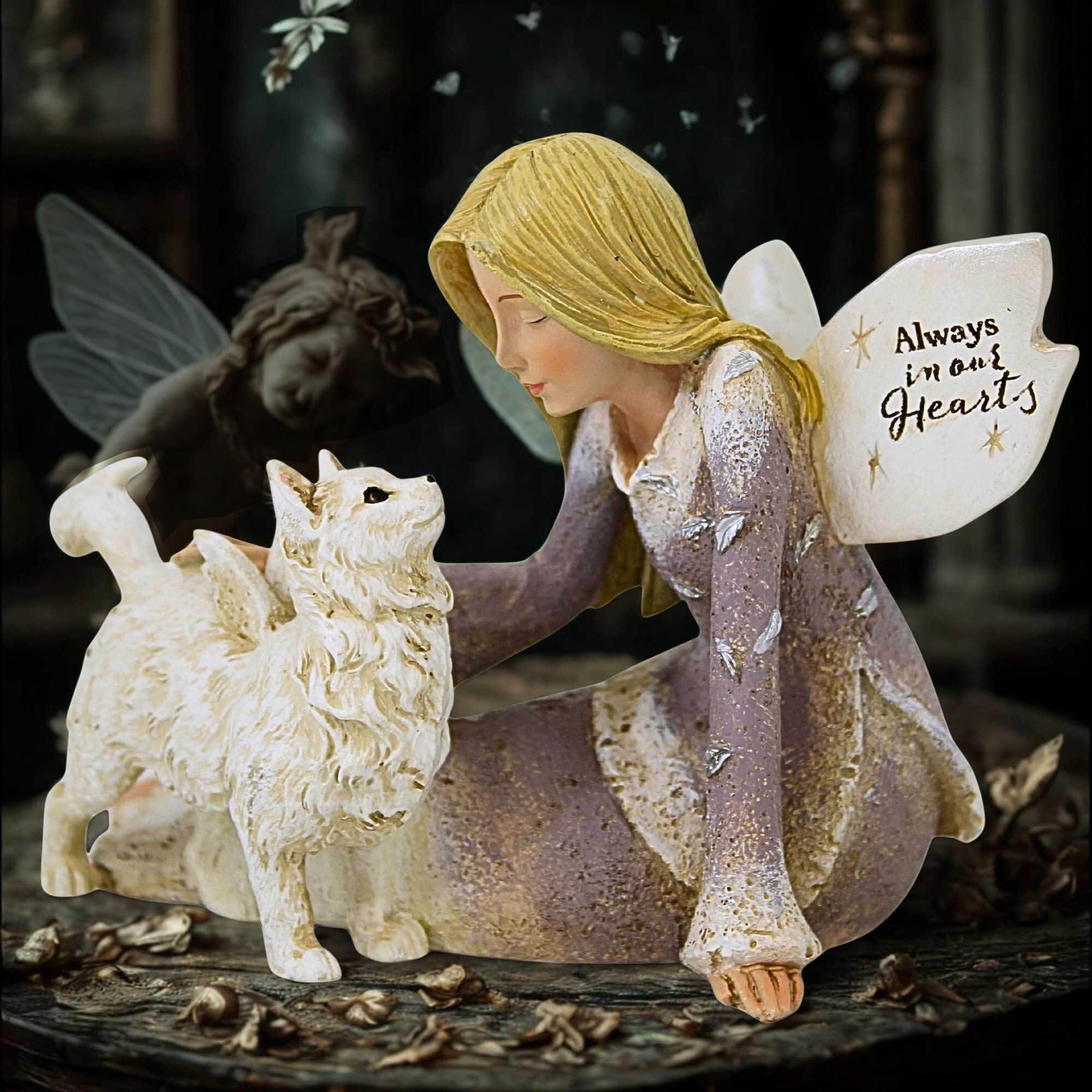 Roman 3.75In Angel With Cat Figurine, Polyresin, Feline Heaven 22178