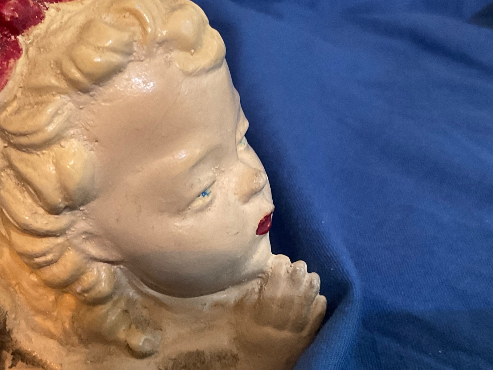 Vtg Angel Candle Holder Chalkware or Composite Little Girl Angel