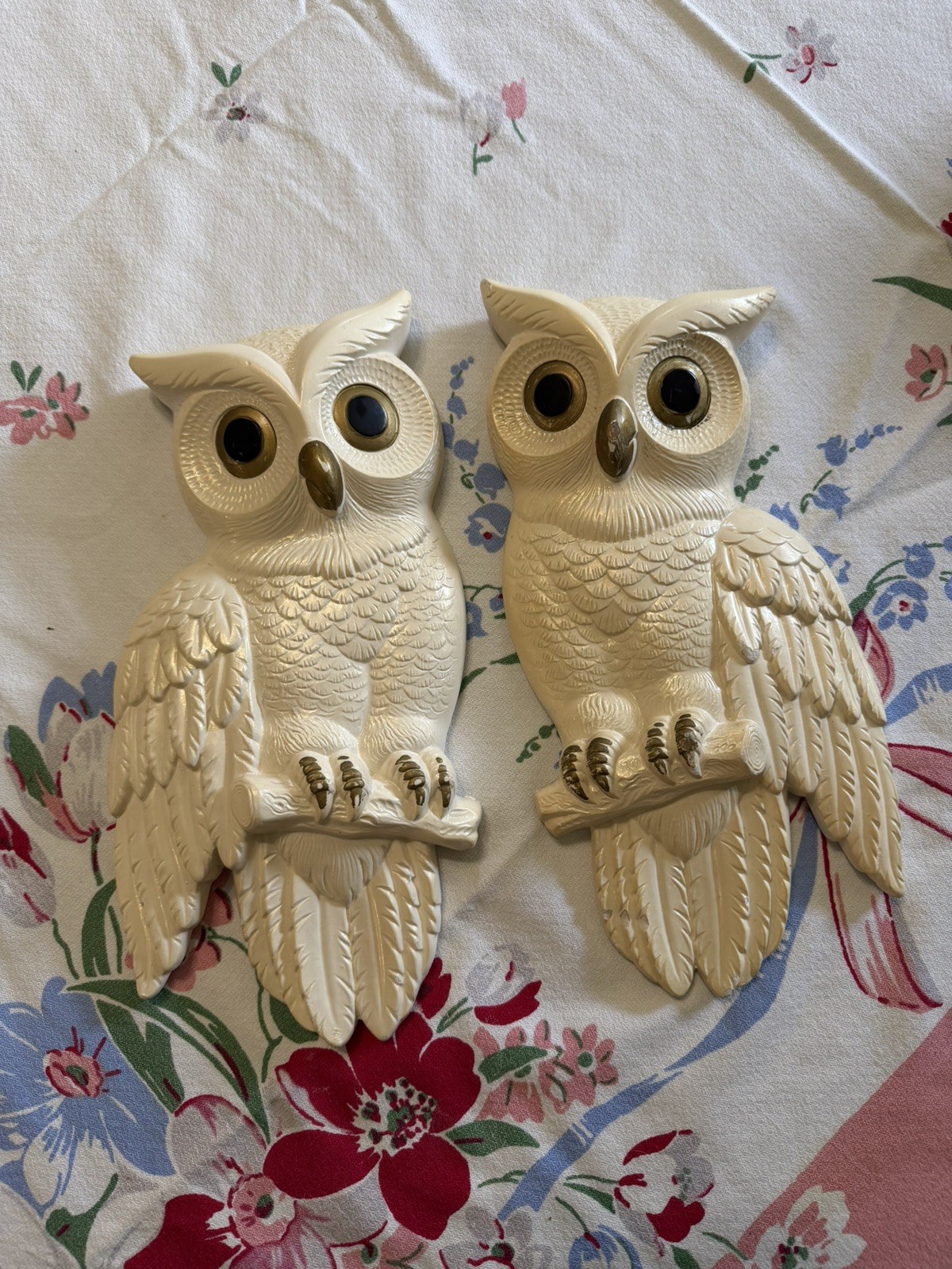 Vintage 1978 Miller Studio Chalkware Owl Set of 2 Wall Hanging MCM FS Charity