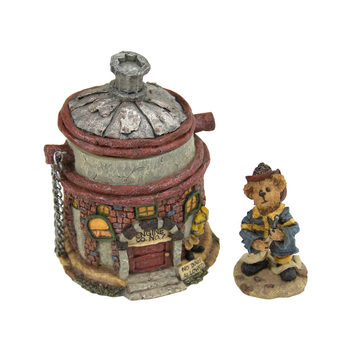2001 Boyds Collection Route 33 Roadside Americana Fire House Resin Bear Figurine