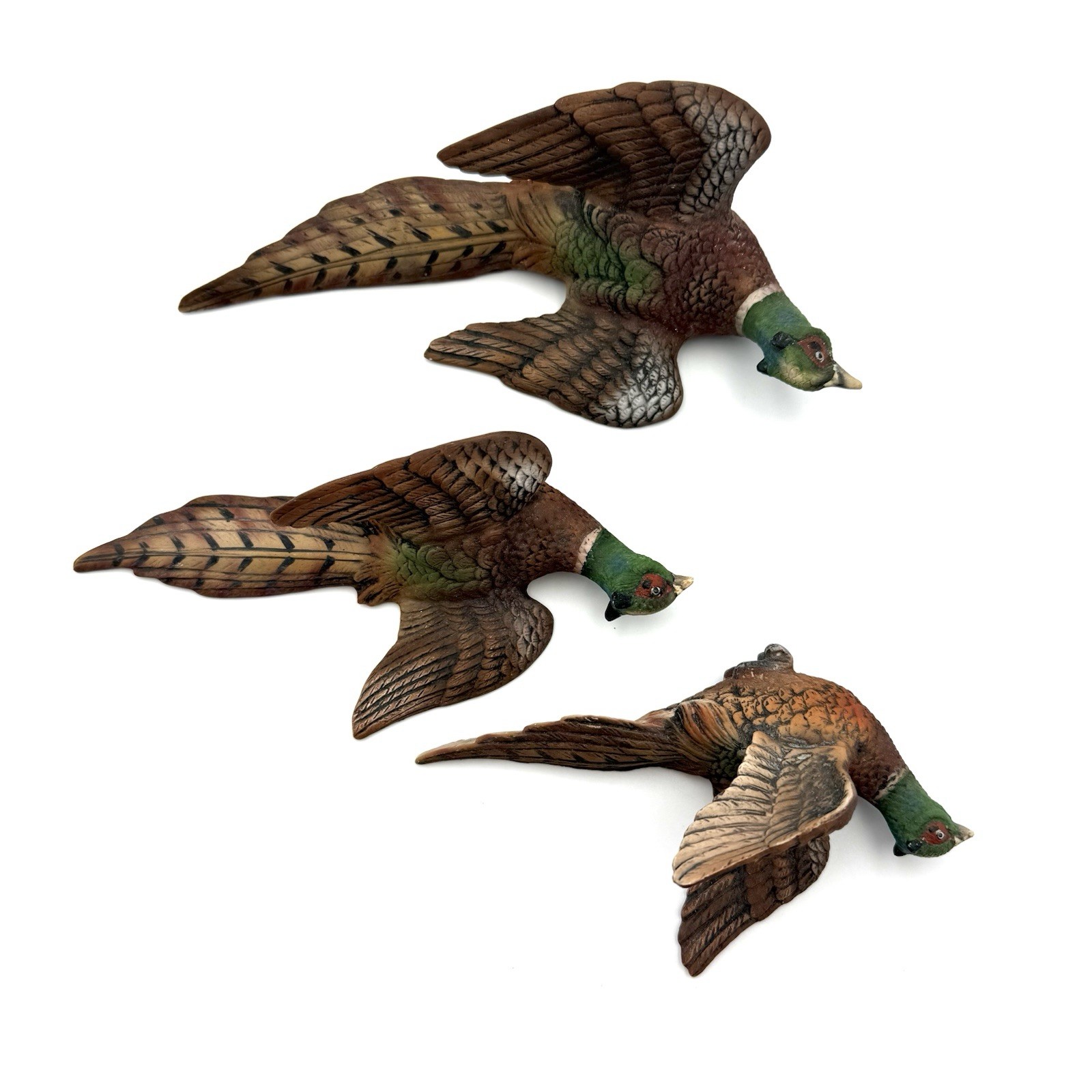 Vintage Lefton Japan Flying Pheasant Wall Plaques Hand Painted Set of 3