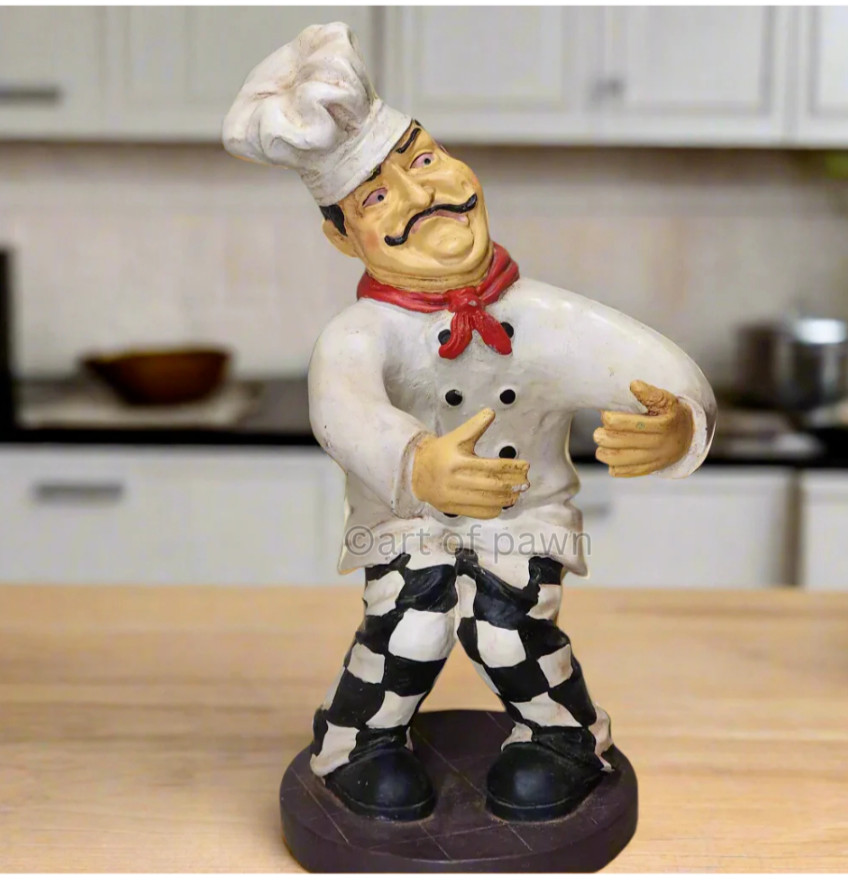 VINTAGE 12” Chef Figurine Italian Kitchen Food Restaurant Wine / Utensils Holder