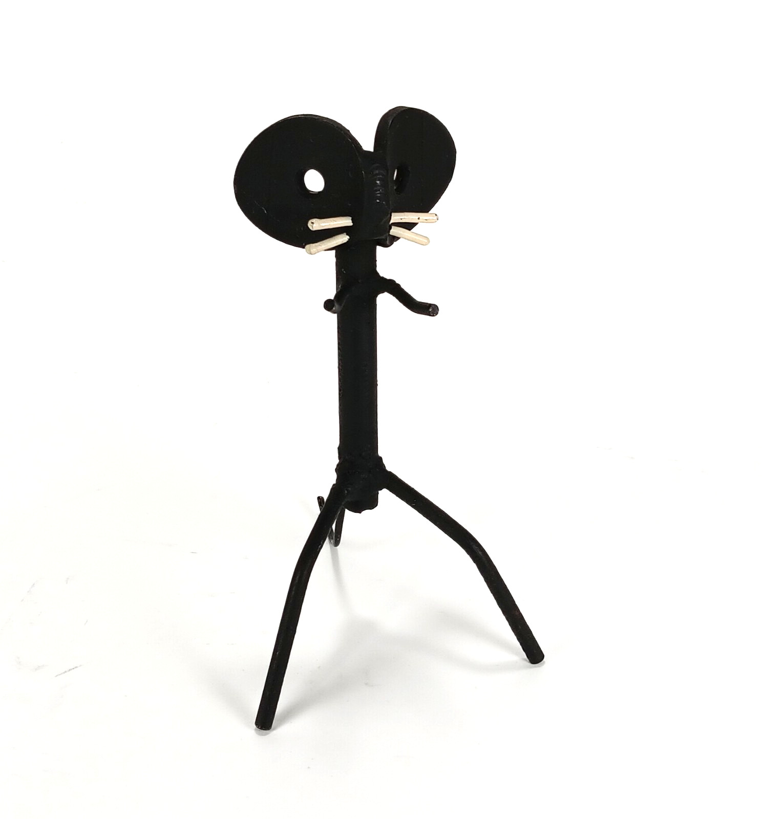 VTG Mouse Sculpture Handmade Mid Century Black Cast Metal Abstract Art Figure