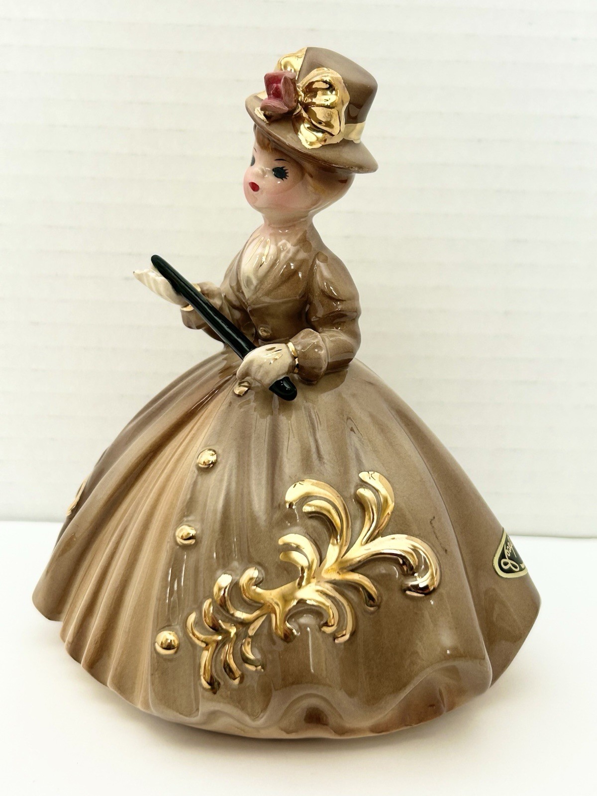 Vintage Josef Originals Holiday in England Lady in Brown & Gold Dress Figurine