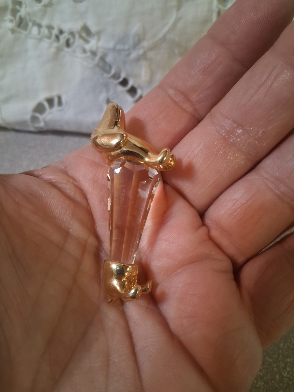 Vintage Swarovski Trimlite Miniature Dachshund Dog Crystal Gold Mini Figurine