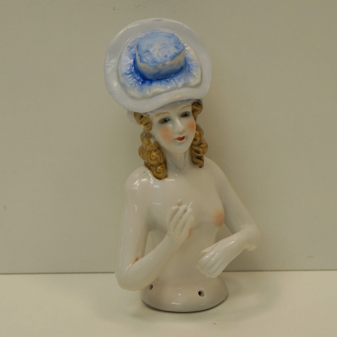 Art Deco Style Half doll Figurine Pin-up Naked Hat Half Doll Pincushion Arms Awa