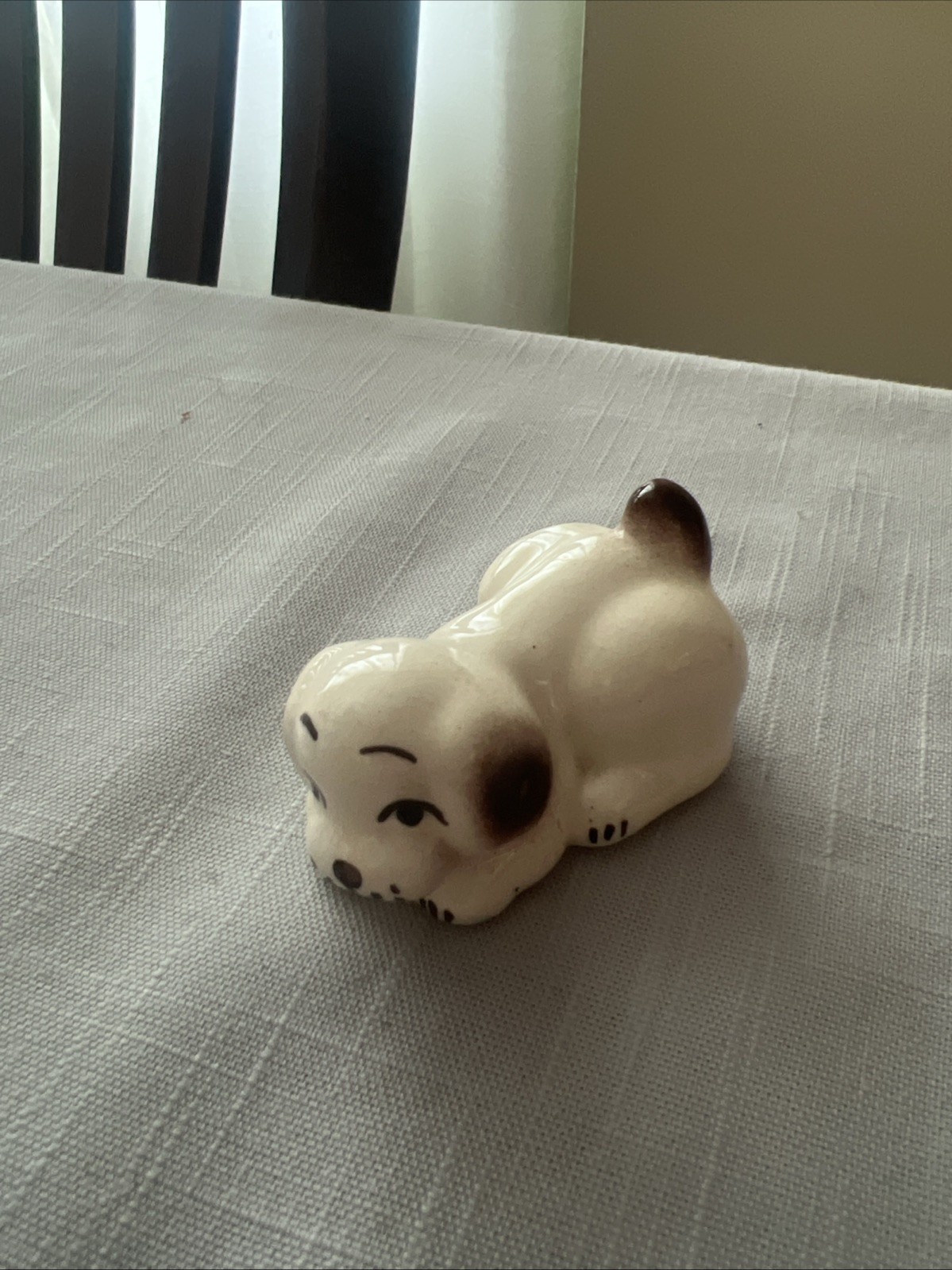 Ceramic Beige and Brown Pup Figurine or Statue Home Decor Collectible