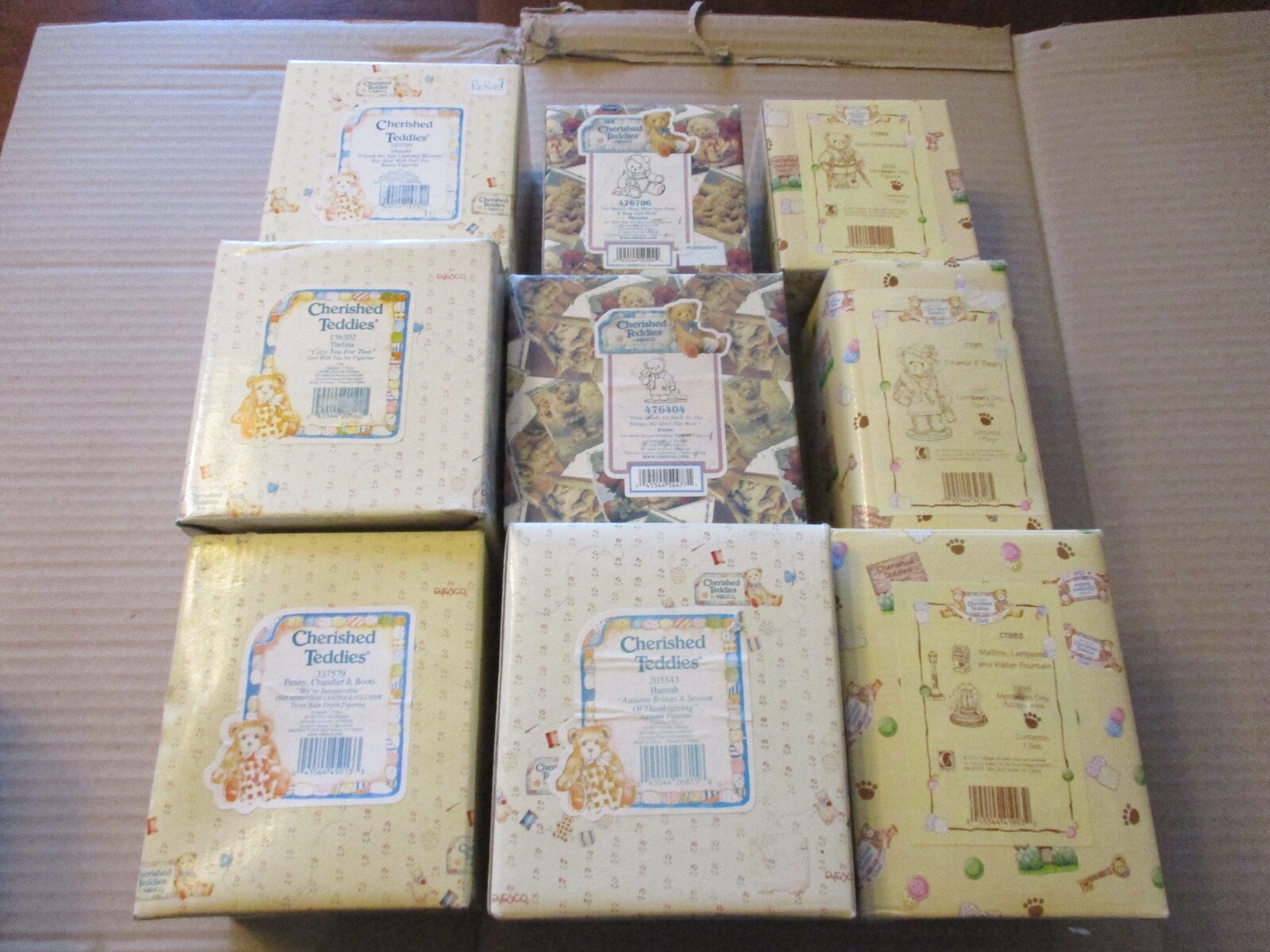 9 Cherished Teddies Original Boxes Irene Donald Hannah Thelma Miranda Mailbox+++