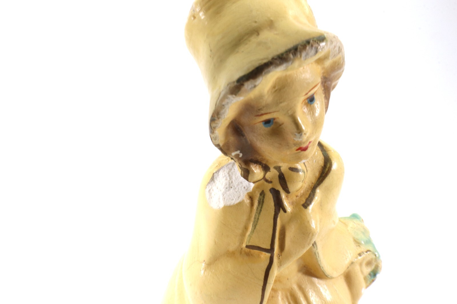 Roman Art Co Robia Ware Chalkware FIGURINE Yellow Lady USA 1940s