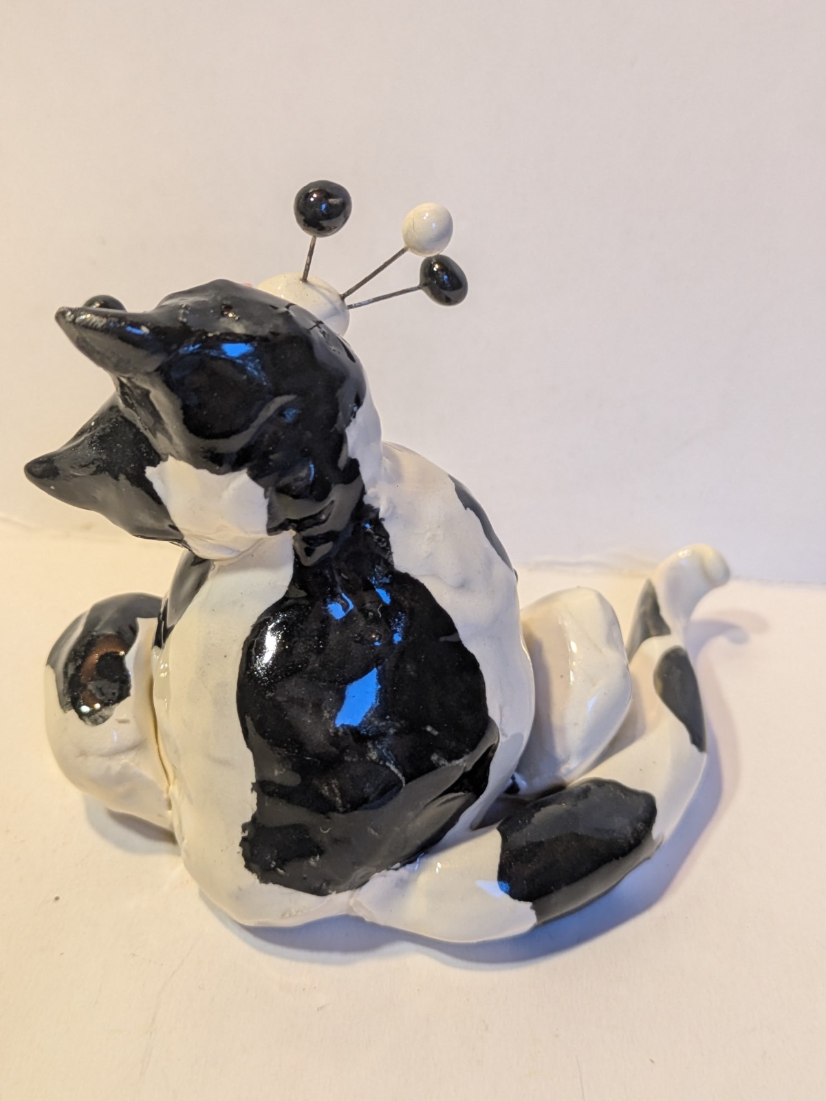 Curious Silly Black & White Cat Sasuke, WhimsiClay Original by Amy Lacombe