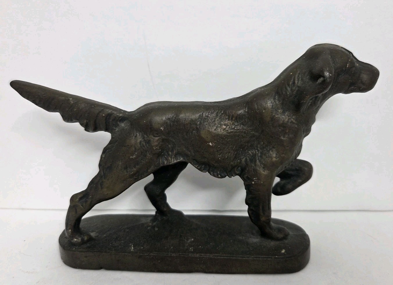 Cast Iron Irish Setter Figurine Hunting Dog Pointer Shelf Decor Bronze Tone 8″
