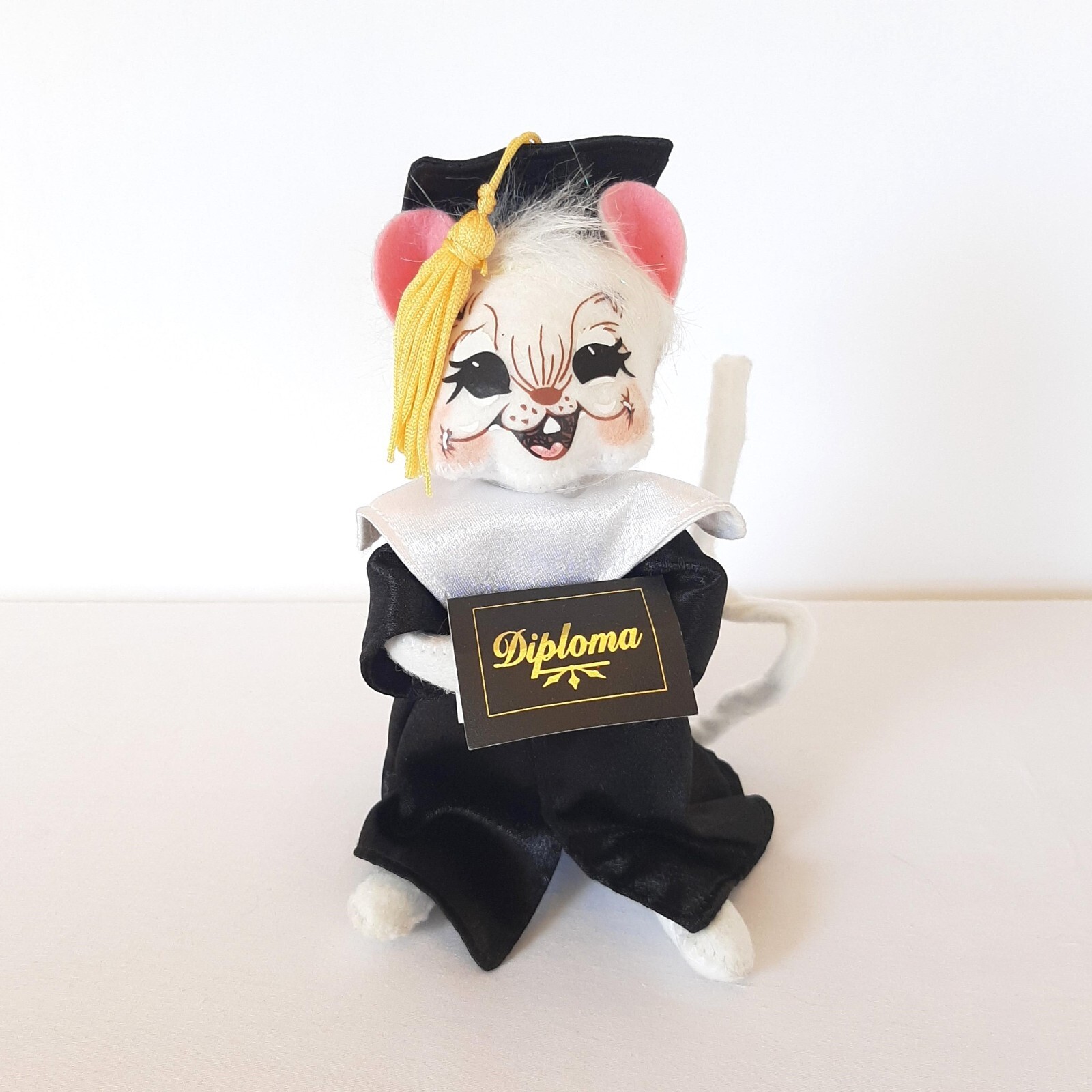 Annalee Graduate Mouse Cap and Gown Diploma Black and White Unisex NOS w/Hangtag