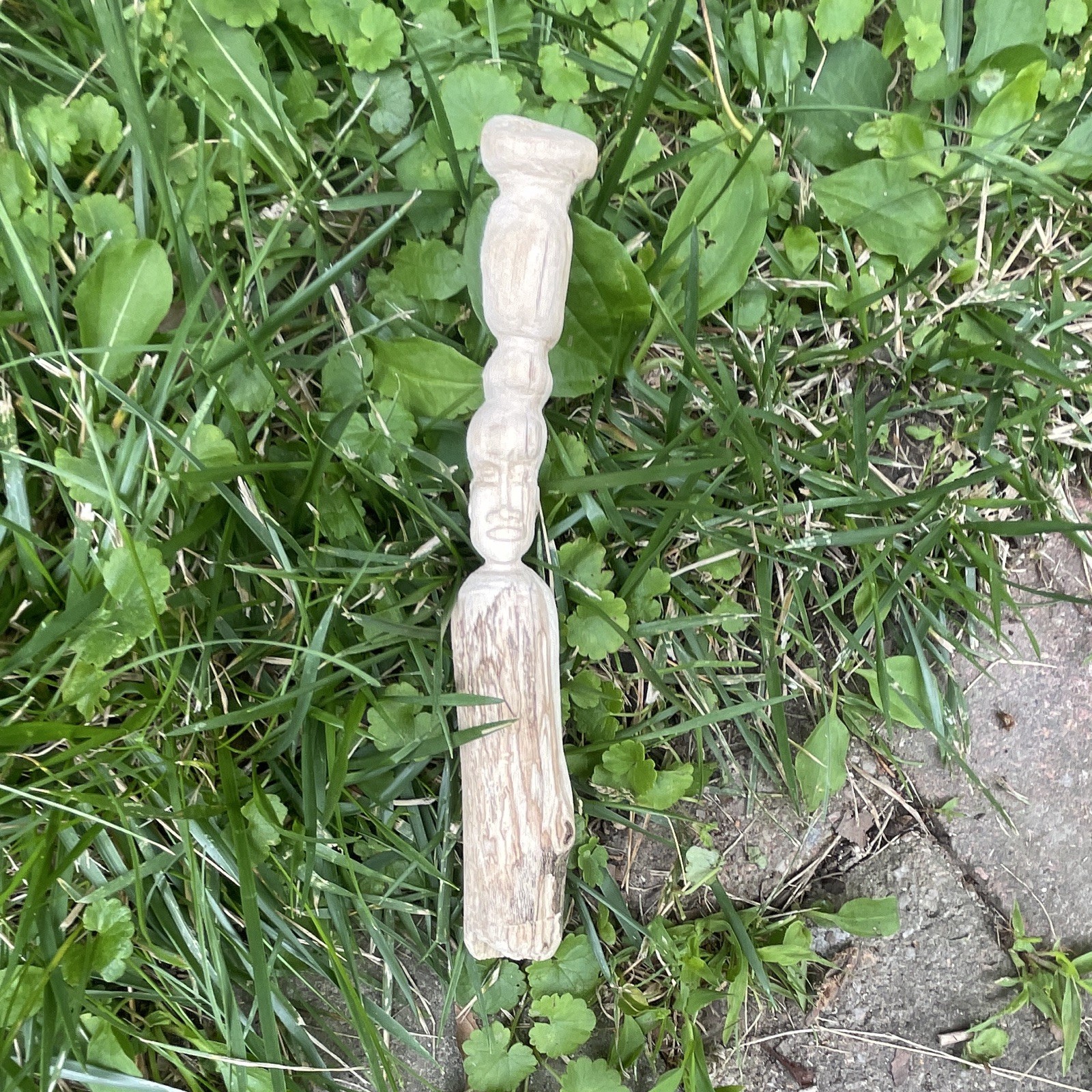 Hand Carved Wooden Tribal Human Figure Totem, Beige/Brown, made from Driftwood