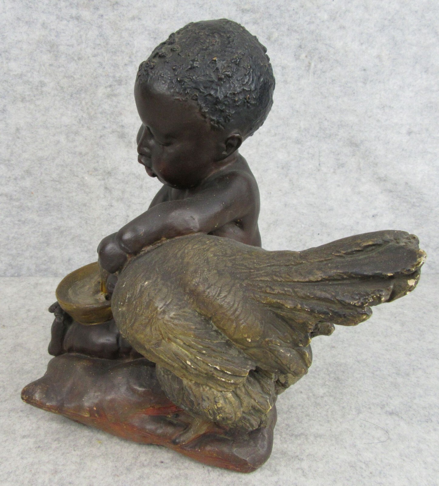 RARE Antique Victorian Child Feeding Chicken Chalk Ware Figurine BEAUTIFUL