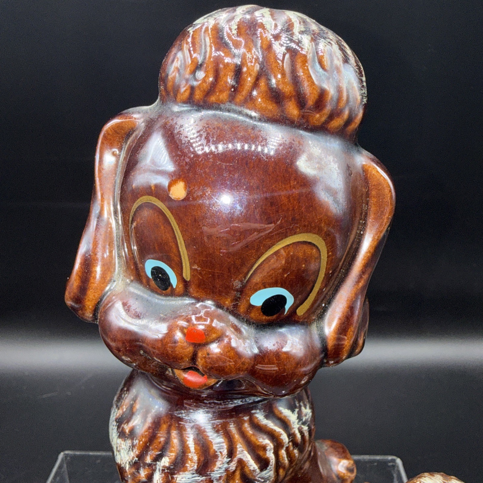 Japan Hand-Painted Anthropomorphic Redware Poodle Dog Mom 2 Puppies