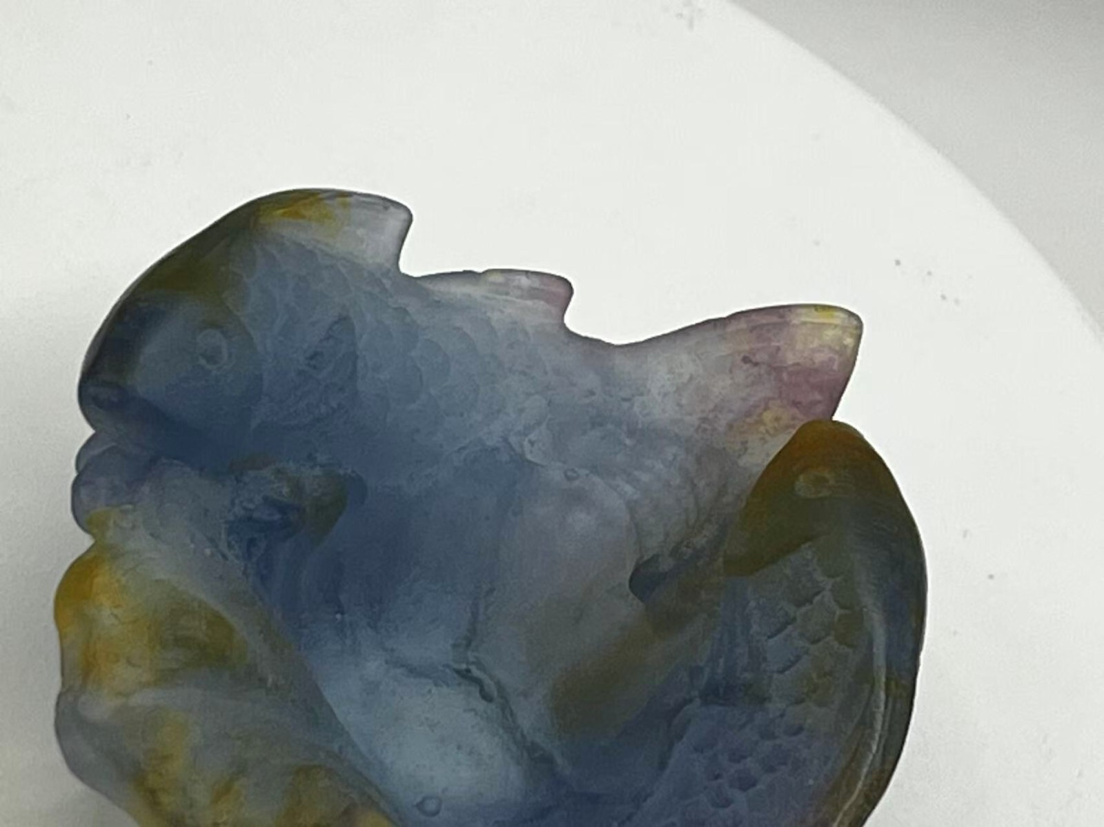 Daum France Pate de Verre Art Glass Small Fish Bowl / Pisces Gift w/ Wooden Box