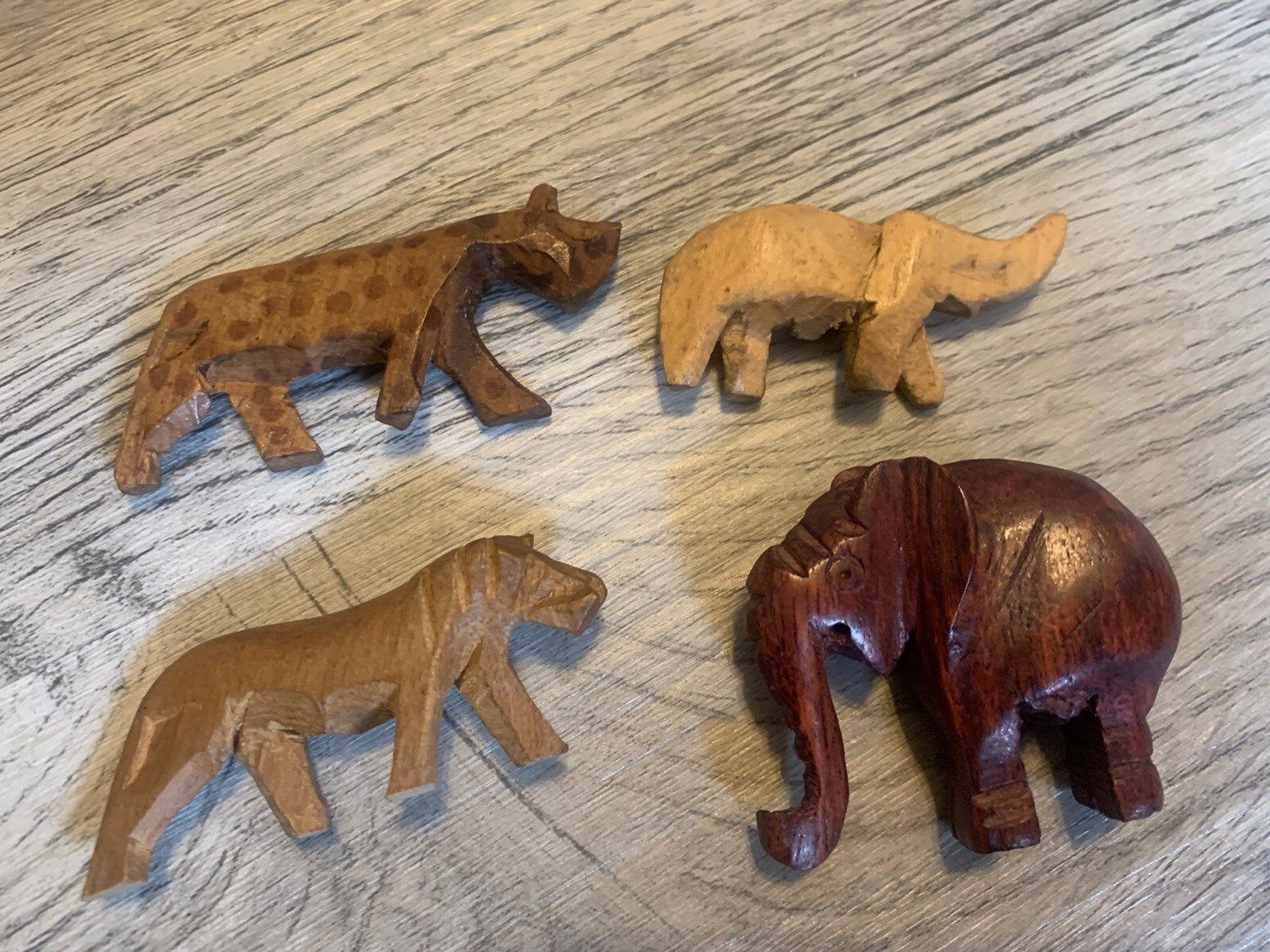 VTG Hand Carved Wooden African Safari Animal LOT Elephant Giraffe Leopard Lion