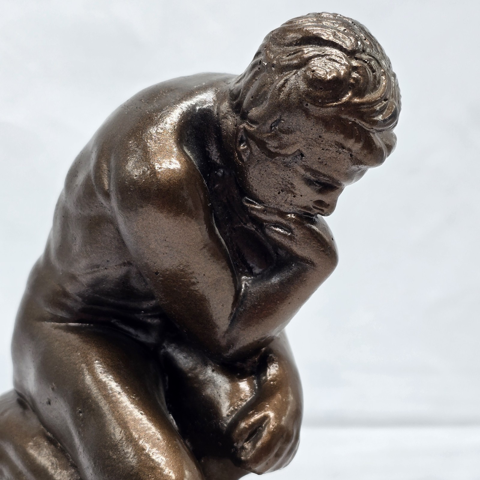 Vtg “The Thinking Man” Plaster Replica Statue Hand Painted Heavy 9″ Tall MCM