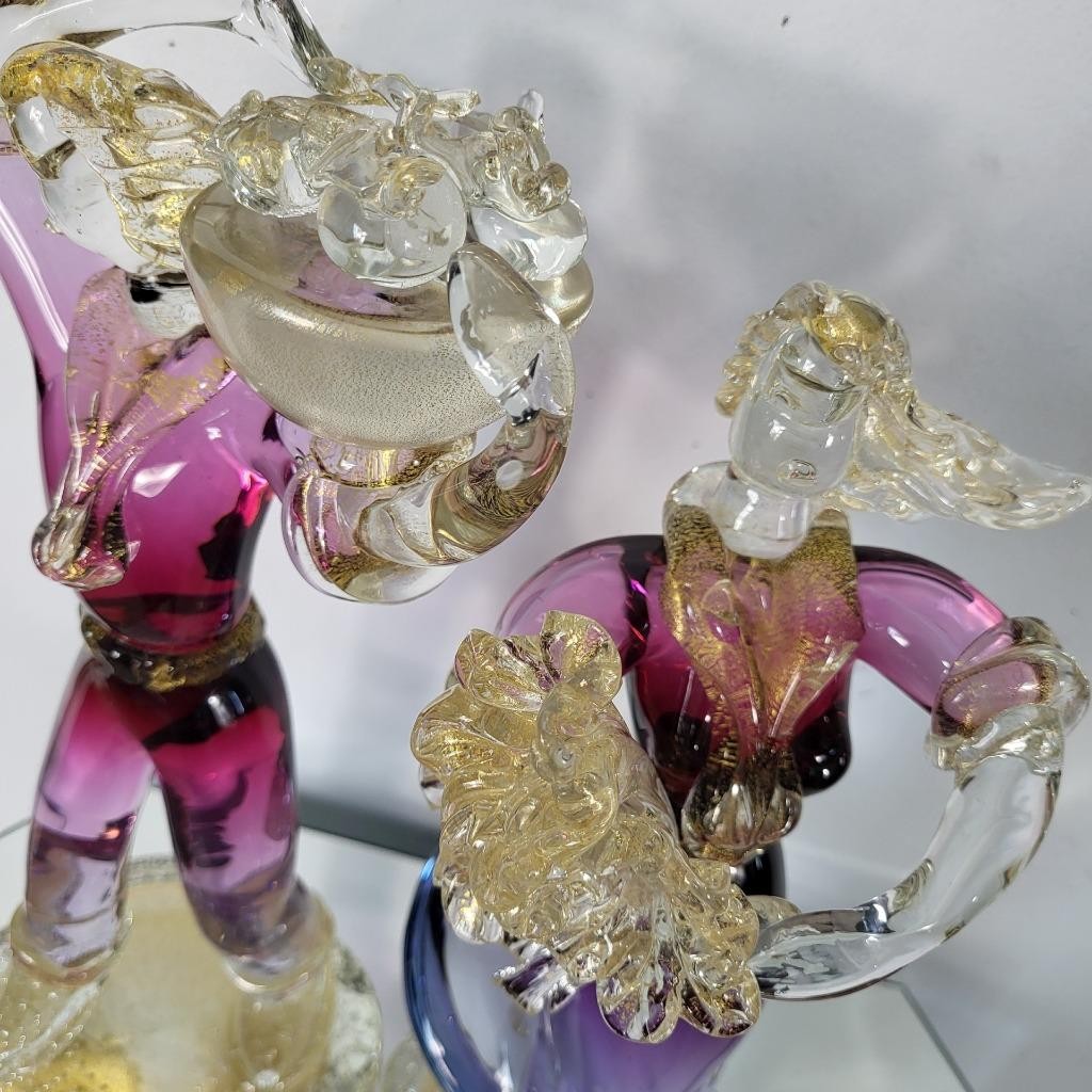VINTAGE MURANO VENETIAN PINK PURPLE GOLD ART GLASS FIGURINE SCULPTURE MAN LADY