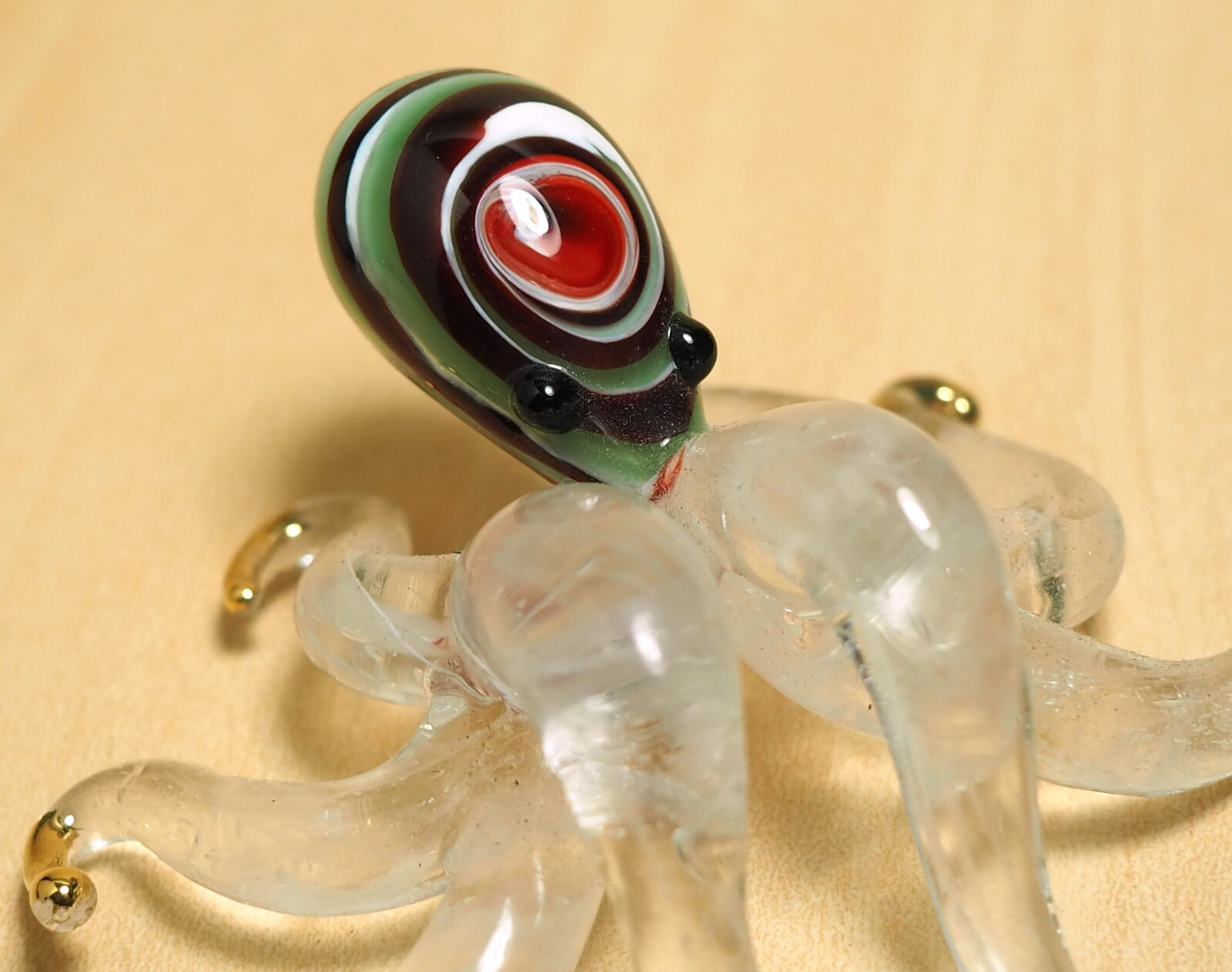 Maroon Green Octopus figurine handmade blown Glass gold trim decor – GIFT