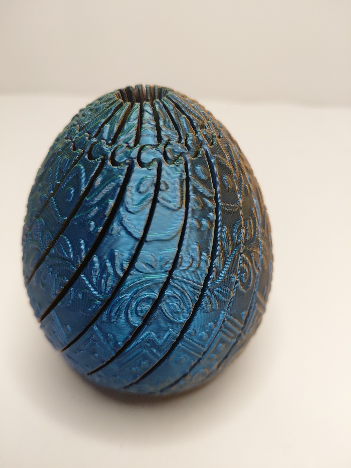 Silver Dragon Articulated Egg Figurine, Floral Carved 3D Effect, Matte Finish