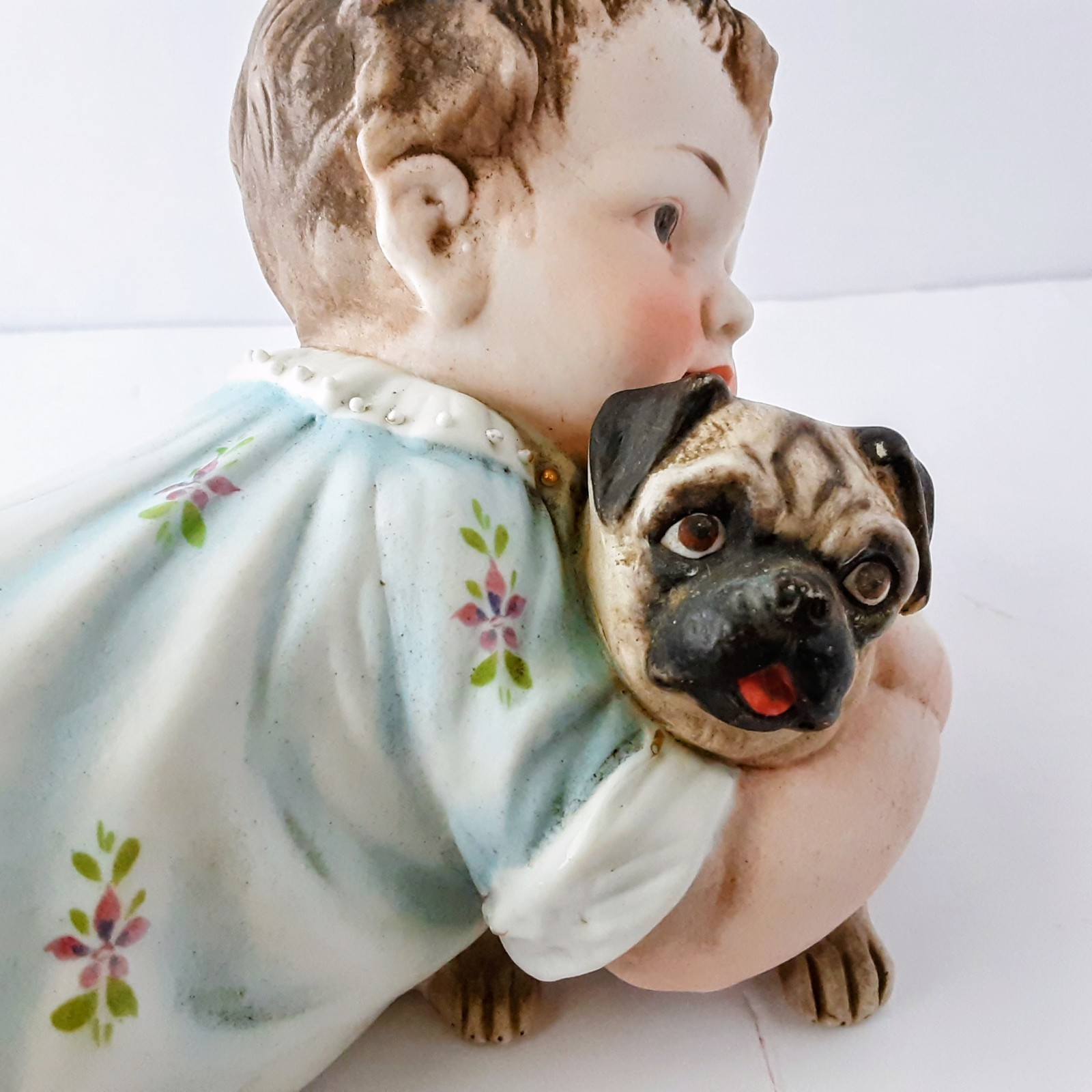 Set Of 2 Vintage Bisque Piano Babies – Lrg W A Pug & Smaller One Crawling