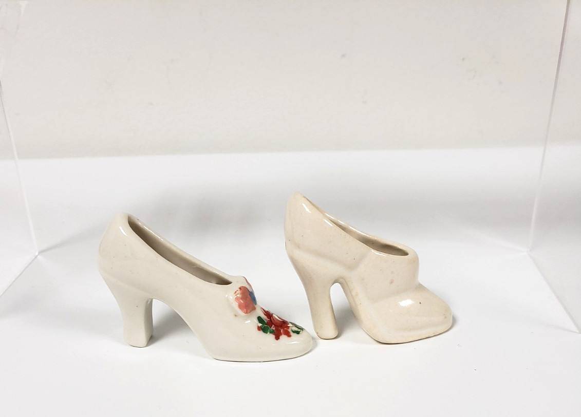 5 Vintage Porcelain Shoe figurines 2.5- 4in long floral ornate Japan decor lot