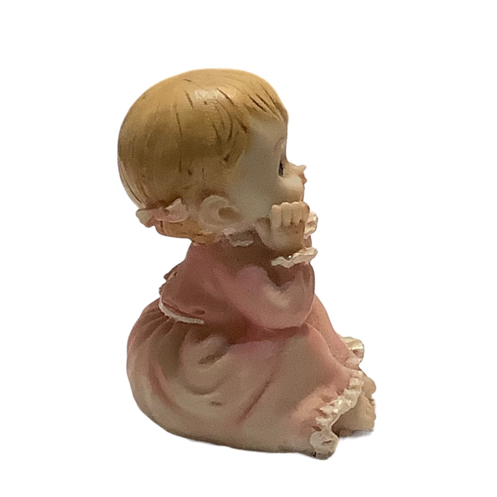 Vtg Little Girl Sitting in Night Gown Bisque Figurine 2.75″ Hands Face Detailed