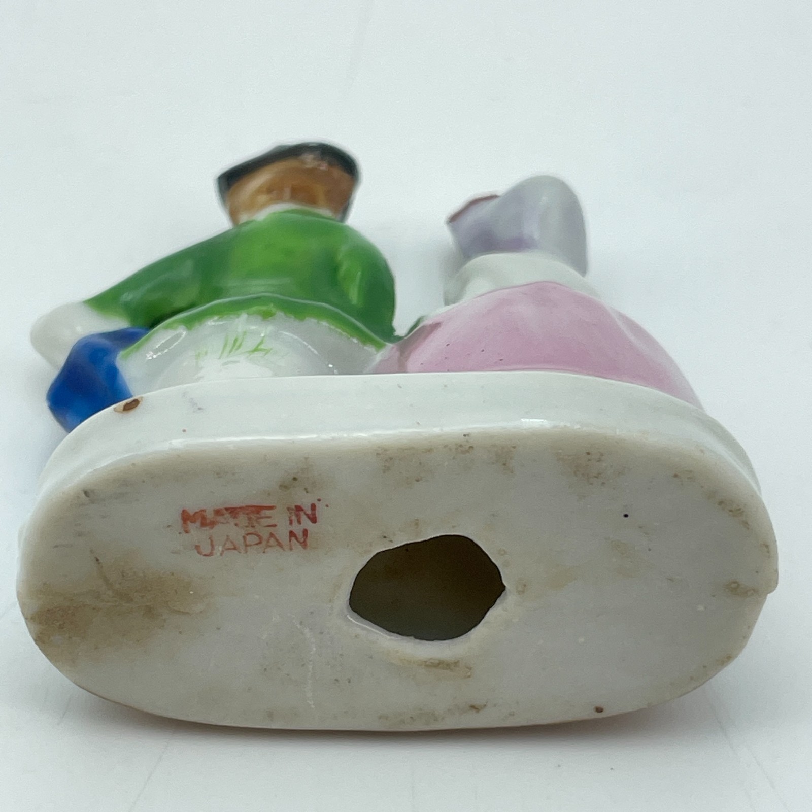 Japan Colonial Couple Porcelain Figurine Green Pink Gold Trim Vintage 2.25in