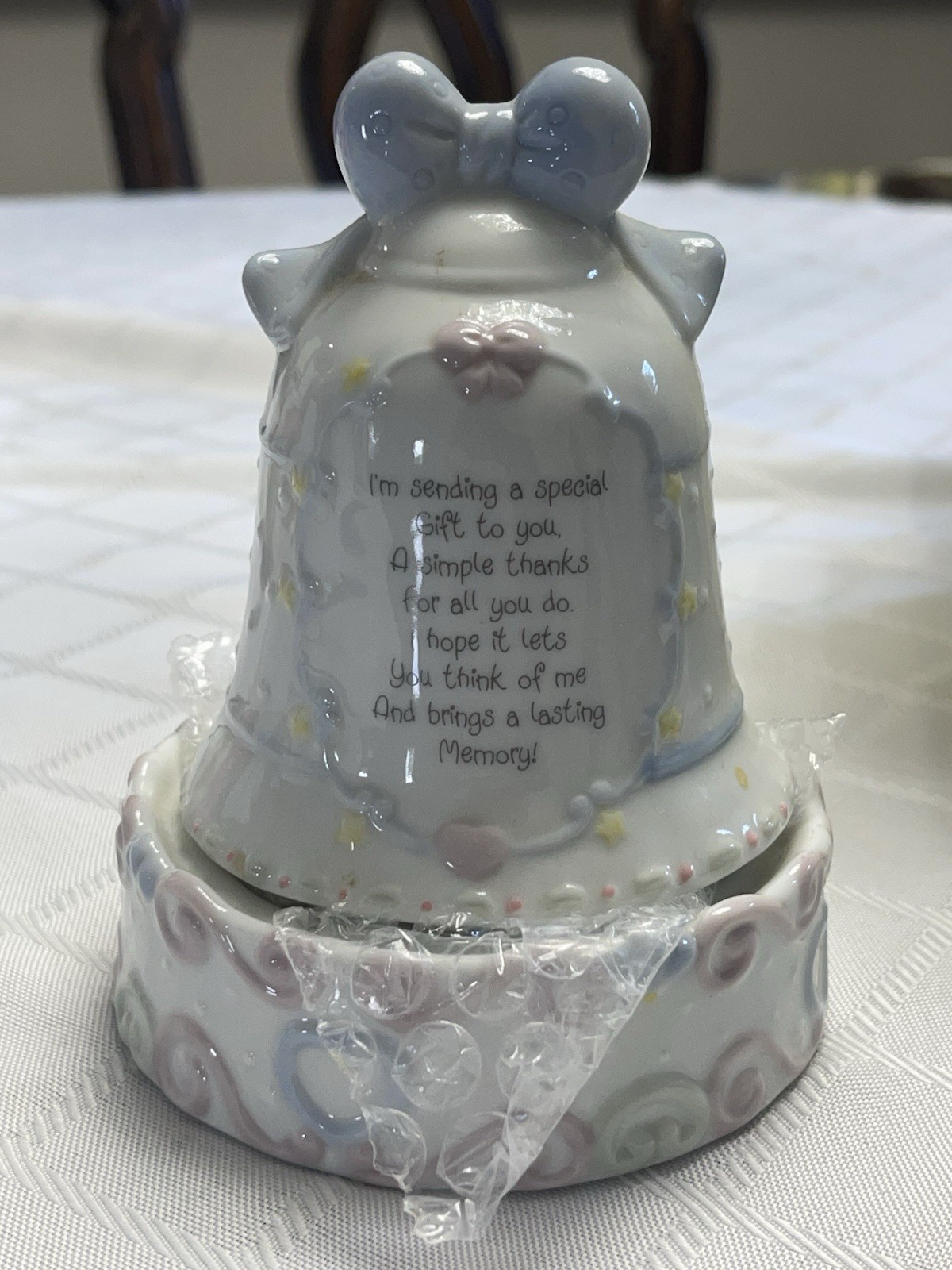 White Christmas Musical Bell Box Precious Moment Figurine Music Box 293792A