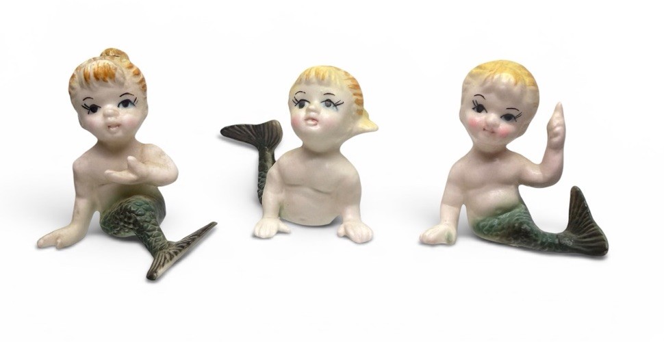 Lot Of 3 Vintage Miniature Waving Mermaid Figurine Bone China Japan Bradley
