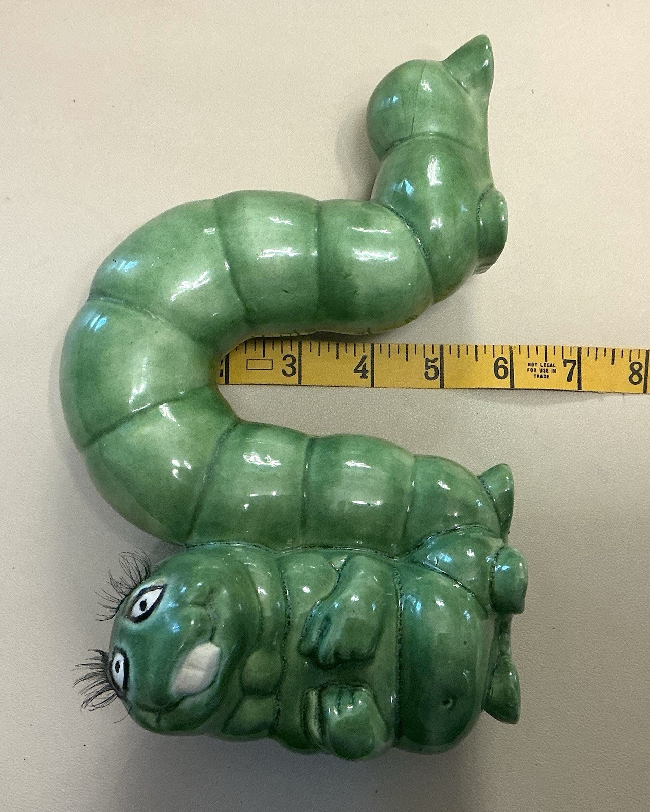 Inchworm Caterpillar Ceramic Figurine for Desk Garden Sculpture 1972 Vintage