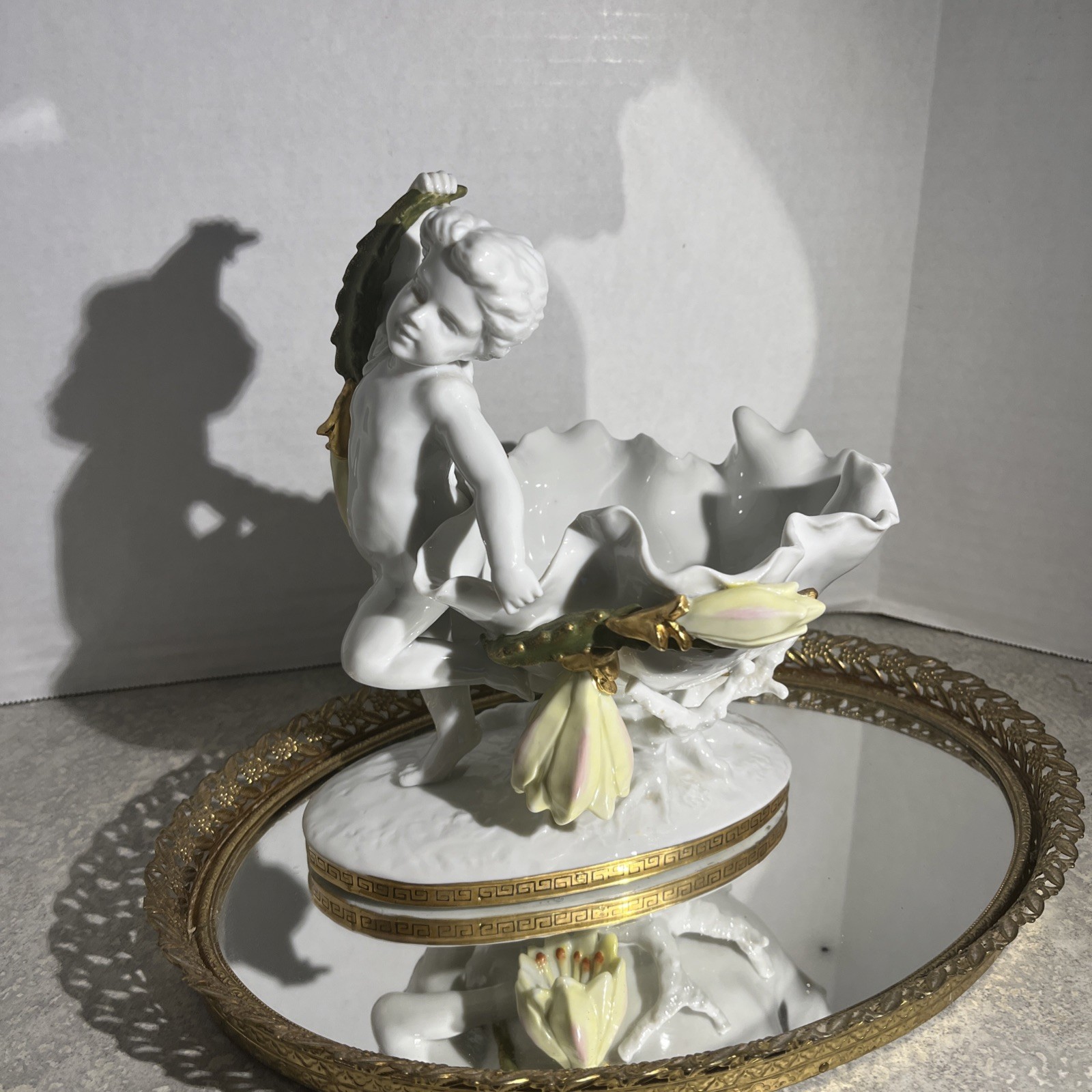 Vintage Porcelain Cherub Cactus Flower Spill Vase, Bowl, Andrea by Sadek(414)