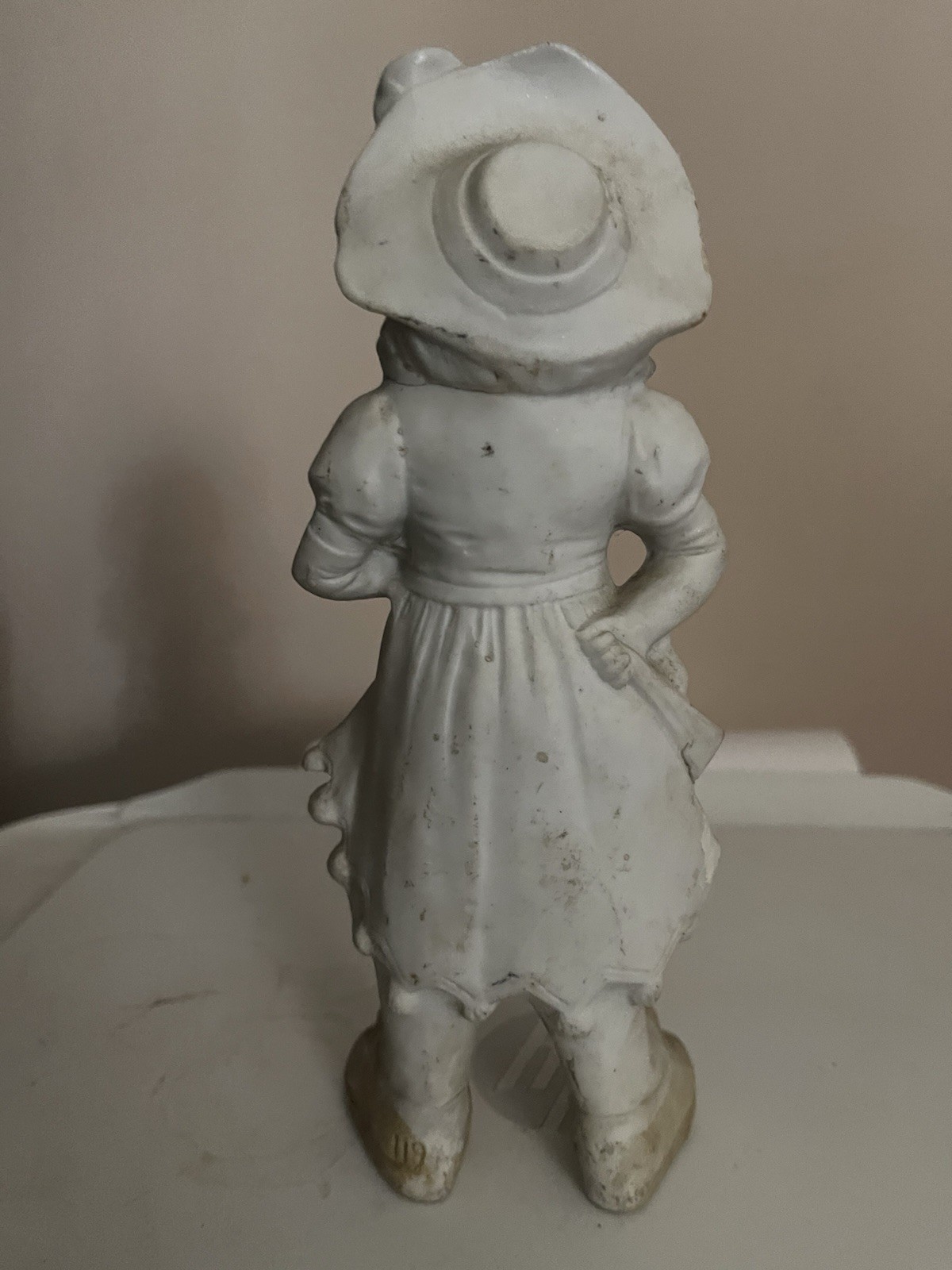 Antique Bisque Girl Figurine Rare White Matte Finish 1800’s Makers Mark