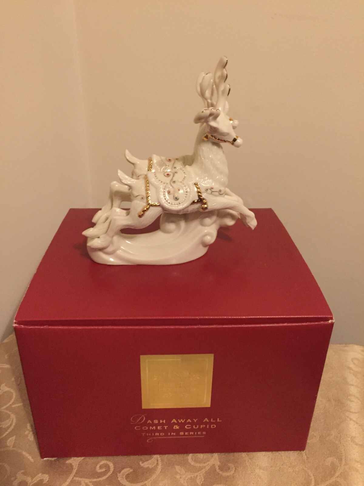 Lenox Dash Away All Comet and Cupid Figurine with Box and Styrofoam