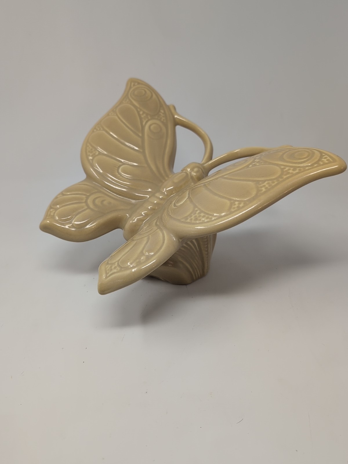 Vintage 80s large ceramic butterfly figurine Tan